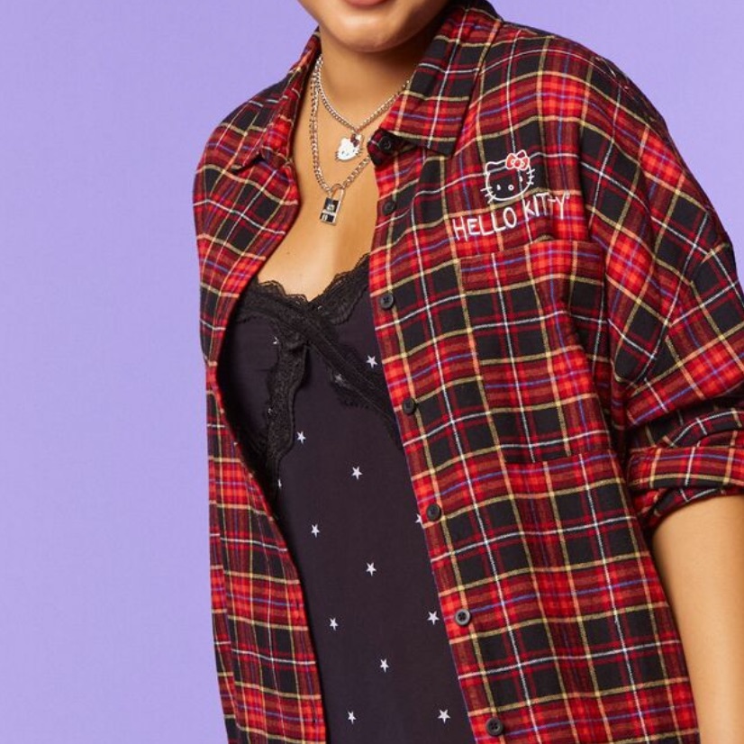 Forever 21 Plus Size Hello Kitty & Friends Flannel Red/Multi Size 2x